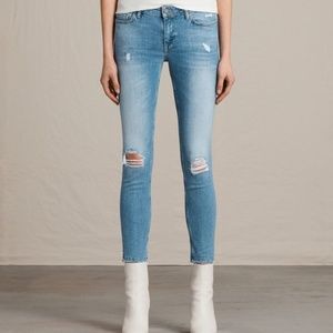 All Saints Mast Ankle Destroy Skinny Jeans Blue Light Wash Size 30